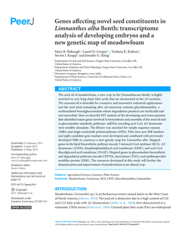 Genes Affecting Novel Seed Constituents in Limnanthes Alba Benth: Transcriptome Analysis of Developing Embryos and a New Genetic Map of Meadowfoam