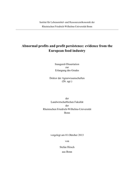 Abnormal Profits and Profit Persistence: Evidence from the European Food Industry