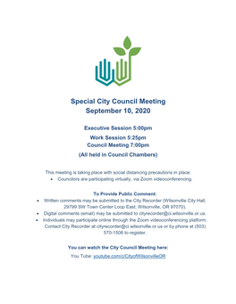 Special City Council Meeting September 10, 2020