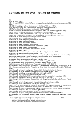 Synthesis Edition 2009 Katalog Der Autoren