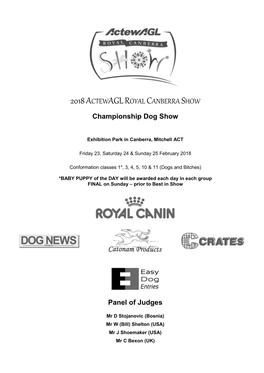 2018 ACTEWAGL ROYAL CANBERRA SHOW Championship Dog Show