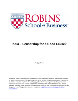 India – Censorship for a Good Cause?