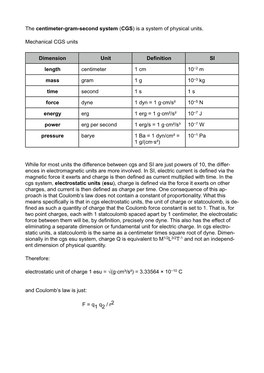 Is a System of Physical Units. Mechanical CGS Units Dimension