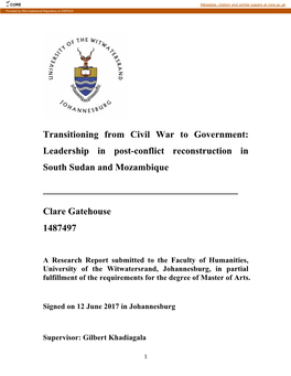 Leadership in Post-Conflict Reconstruction in South Sudan and Mozambique