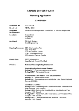 Allerdale Borough Council Planning Application 2/2012/0354