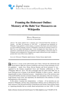 Framing the Holocaust Online: Memory of the Babi Yar Massacres on Wikipedia