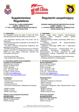 Supplementary Regulations Regulamin Uzupełniający