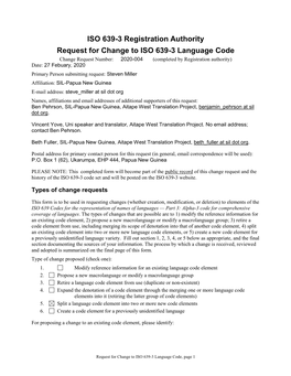 ISO 639-3 Code Split Request Template