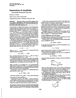 Immersions of Manifolds (Normal Bundle/Classifying Space/Thom Space) RALPH L