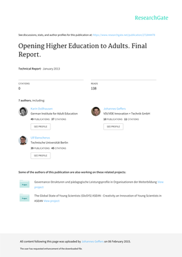 Opening Higher Education to Adults. Final Report