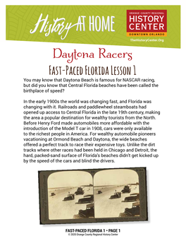 FAST-PACED FLORIDA 1 • PAGE 1 © 2020 Orange County Regional History Center Thehistorycenter.Org