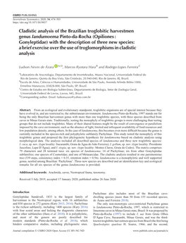 Opiliones : Gonyleptidae) with the Description of Three New Species: a Brief Exercise Over the Use of Troglomorphisms in Cladistic Analysis