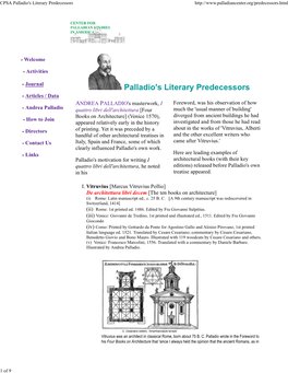 CPSA Palladio's Literary Predecessors