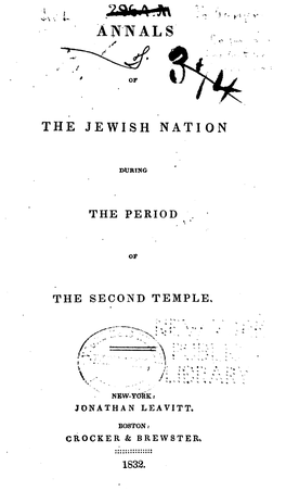 Annals of the Jewish Nation During the Period of the Second Temple