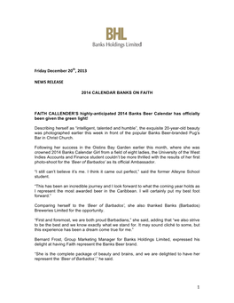 1 Friday December 20Th, 2013 NEWS RELEASE