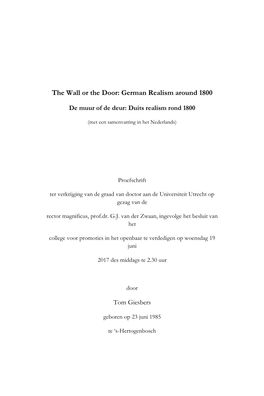 The Wall Or the Door: German Realism Around 1800