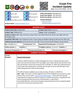 Creek Fire Incident Update