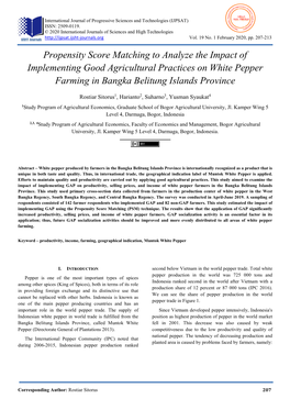 Propensity Score Matching to Analyze the Impact of Implementing Good Agricultural Practices on White Pepper Farming in Bangka Belitung Islands Province