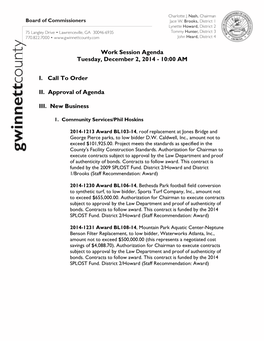 Work Session Agenda Tuesday, December 2, 2014 - 10:00 AM