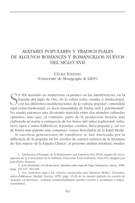 Avatares Populares Y Tradicionales De Algunos Romances Y Romancillos Nuevos Del Siglo Xvii