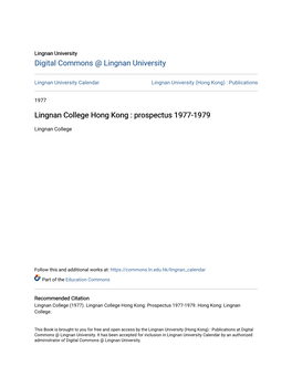 Lingnan College Hong Kong : Prospectus 1977-1979