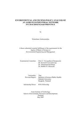 Environmental and Techno-Policy Analysis of an Agro Eco-Industrial Network in Chachoengsao Province