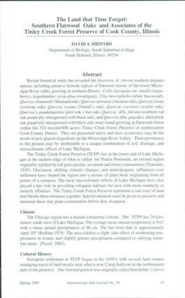 The Land That Time Forgot: Southern Flatwood Oaks and Associates of the Tinley Creek Forest Preserve of Cook County, Illinois