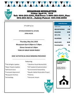 MUSQUEAM NEWSLETTER Tel: 604-263-3261, Toll Free: 1-866-282