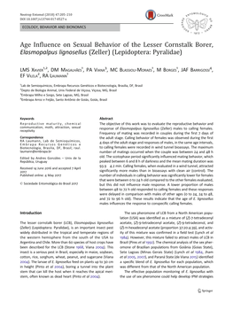 Age Influence on Sexual Behavior of the Lesser Cornstalk Borer, Elasmopalpus Lignosellus (Zeller) (Lepidoptera: Pyralidae)