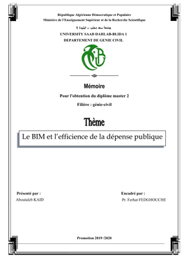 Le BIM Et L'efficience De La Dépense Publique