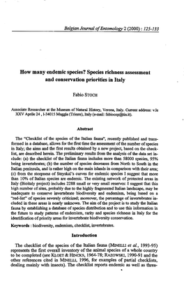 How Many Endemic Species? Species Richness Assessment and Conservation Priorities in Italy