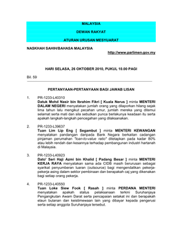 Malaysia Dewan Rakyat Aturan Urusan Mesyuarat Naskhah Sahih/Bahasa