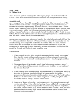 Sweet Caress by William Boyd These Discussion Questions Are Designed to Enhance Your Group's Conversation About Sweet Caress