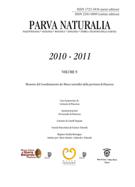 PARVA NATURALIA PALEONTOLOGIA * GEOLOGIA * BOTANICA * ZOOLOGIA * STORIA E FILOSOFIA DELLA SCIENZA