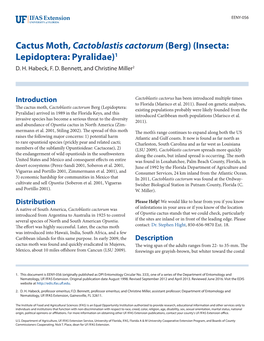 Cactus Moth, Cactoblastis Cactorum (Berg) (Insecta: Lepidoptera: Pyralidae)1 D