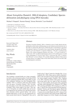 About Notiophilus Duméril, 1806 (Coleoptera, Carabidae): Species Delineation and Phylogeny Using DNA Barcodes