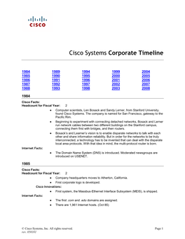 Cisco Systems Corporate Timeline