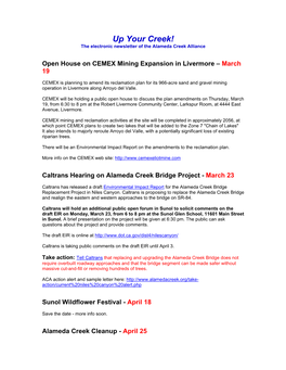 Up Your Creek! the Electronic Newsletter of the Alameda Creek Alliance