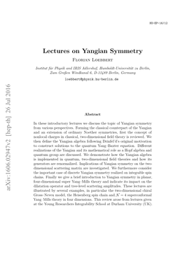 Lectures on Yangian Symmetry Florian Loebbert