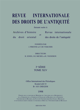 Revue Internationale Des Droits De L'antiquite