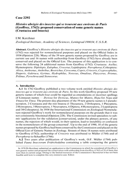 Geoffroy, 1762): Proposed Conservation of Some Generic Names (Crustacea and Insecta)