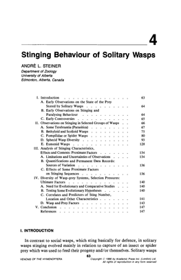 Stinging Behaviour of Solitary Wasps