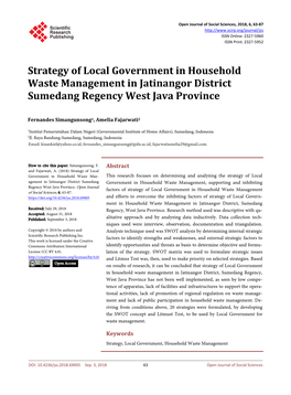 Strategy of Local Government in Household Waste Management in Jatinangor District Sumedang Regency West Java Province