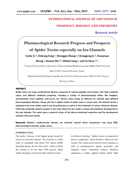 Pharmacological Research Progress and Prospects of Spider Toxins Especially on Ion Channels