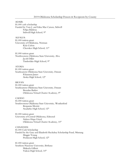 2019 Oklahoma Scholarship Donors & Recipients by County