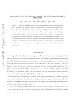 Arxiv:1407.8481V2 [Hep-Th] 12 Aug 2014 Hebc Siltr[] Oosyeetoyais[–] Aiu Conf Various [4–6], R Electrodynamics Podolsky Known Long [3], the Oscillator Again