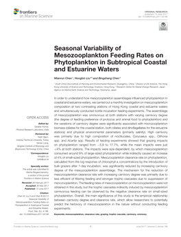 Seasonal Variability of Mesozooplankton Feeding Rates on Phytoplankton in Subtropical Coastal and Estuarine Waters