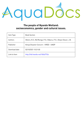 The People of Nyando Wetland: Socioeconomics, Gender and Cultural Issues