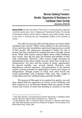 Gender, Oppression & Resistance in Caribbean Slave Society