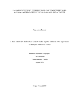 Paleo-Ecotoxicology of Yellowknife (Northwest Territories, Canada) Lakes Impacted by Historic Gold Mining Activities